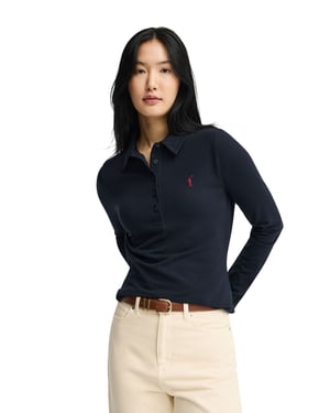 Langärmliges Poloshirt marineblau im Slim Fit mit Rigby Go Stickerei