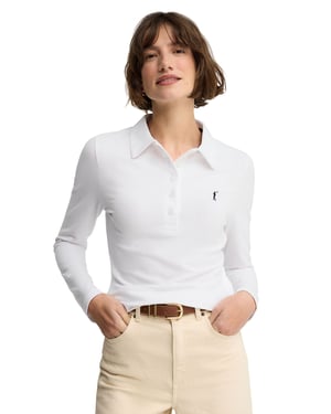 Langärmliges Poloshirt weiß im Slim Fit mit Rigby Go Stickerei
