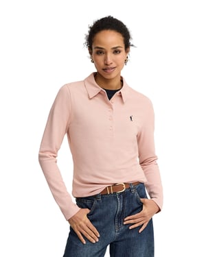 Langärmliges Poloshirt blassrosa im Slim Fit mit Rigby Go Stickerei