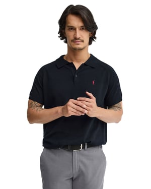 Kurzärmliger Pullover marineblau mit Polokragen und Rigby Go Logo