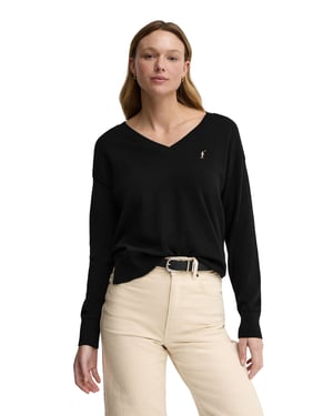 Pullover schwarz mit V-Kragen und Rigby Go Logo