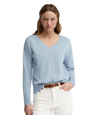 Pullover hellblau mit V-Kragen und Rigby Go Logo