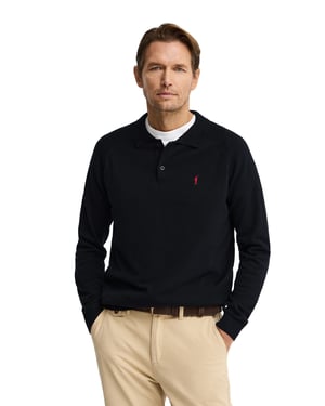 Pullover marineblau mit geknöpftem Polokragen und Rigby Go Logo