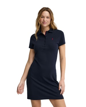Kurzes Kleid-Shirt marineblau mit kurzen Ärmeln, Polokragen und Rigby Go Logo