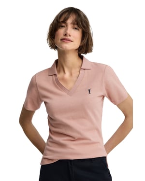 Cotolino-Poloshirt blassrosa mit knopflosem Kragen und Rigby Go Stickerei