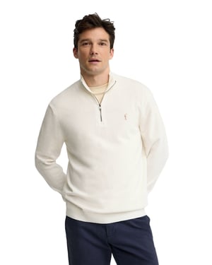 Pullover ecru mit Zip-Kragen und Rigby Go Logo