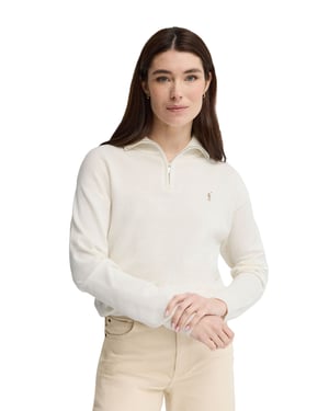 Pullover ecru mit Zip-Kragen und Rigby Go Stickerei