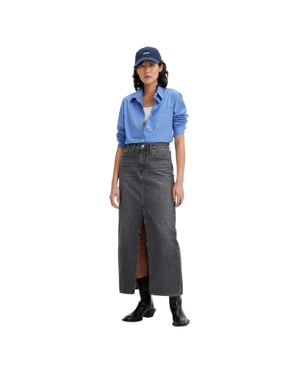 Levis - Langer Rock für Damen, Denim, Hoch geschnitten (Schwarz)