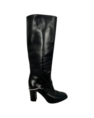 Saint Laurent Hohe Stiefel mit Ketten-Details aus schwarzem Leder