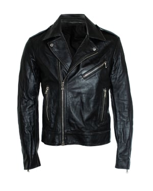 Balmain, schwarze Lederbikerjacke mit Reißverschlüssen und Logo