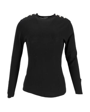Balmain Top mit Knopfverzierungen aus schwarzer Wolle