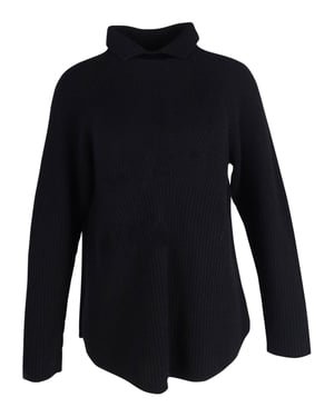 Theory Rippstrickpullover mit hohem Kragen aus schwarzem Kaschmir