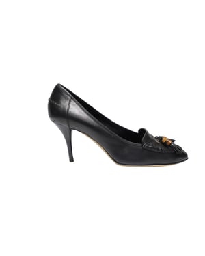 Gucci Loafer-Pumps mit Quasten und Bambus-Akzenten aus braunem Leder