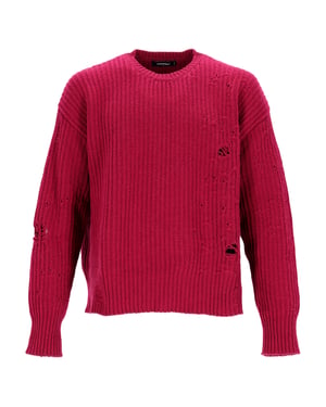 Dsquared2 Pullover mit Rundhalsausschnitt im Used-Look aus roter Wolle
