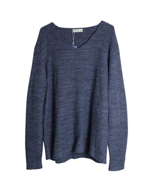 Etro V-Ausschnitt Strickpullover aus blauem Baumwoll-Leinen