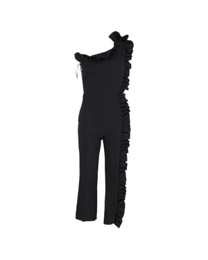 MSGM One-Shoulder-Jumpsuit mit Rüschenbesatz aus schwarzem Polyester