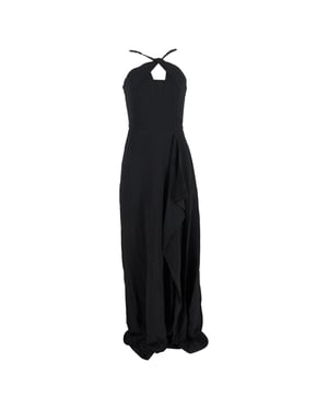 Roland Mouret Maxikleid mit Rüschen und verzierten Trägern aus schwarzer Viskose