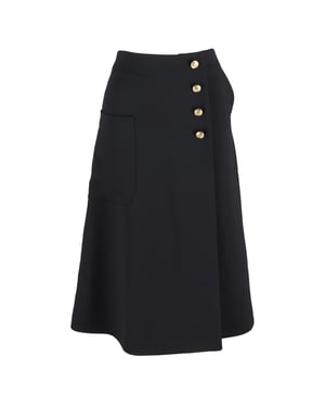 Schwarzer Mulberry Midi-Rock mit Knöpfen aus Polyester
