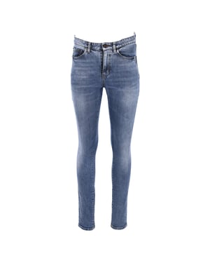 Saint Laurent – Slim Fit-Jeans aus blauem Baumwoll-Denim mit Logo-Stickerei