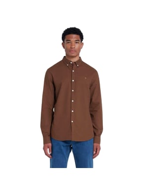 Farah - Button-Down-Hemd für Herren, Oxford-Stil, Langärmlig (Mittelbraun)