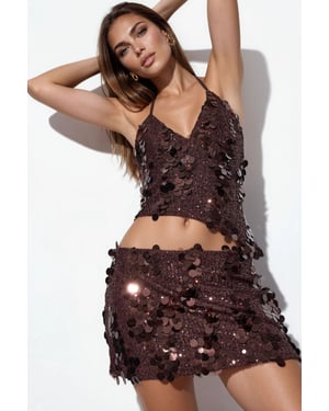 Damen High-Waist A-Linien Minirock mit Pailletten