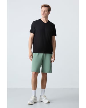 Tommy Life Herren Sweatshorts aus Baumwollmischung - Salbeigrün