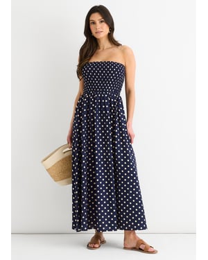 Gini London Gerafftes Viskose-Oberteil, Spot-Midi-Kleid - Marineblau