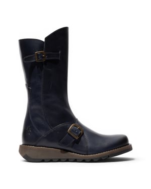 Fly London Womens Wine MES 2 Keil-Fersen-Schnalle mit Leder-Reißverschluss-Plattformstiefeln bis zur Mitte der Wade