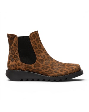 Fly London Damen Leopard Tan Chelsea Wildlederleder-Knöchelstiefel – SALV195