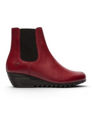 Fly London Damen-Burgundrote Leder-Chelsea-Stiefel mit Keilabsatz – ORFU496