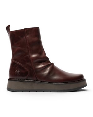 Fly London Damen Weinleder-Zip-Up-Plattform-Stiefel – RENO053FLY