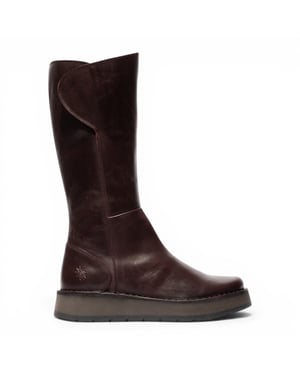 Fly London Damen Weinleder High Pull On lange Stiefel – RHEA042