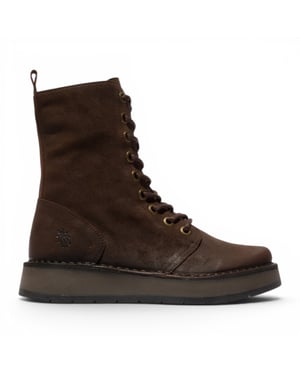 Fly London Womens Combat Brown Wildleder-Schnürstiefel – RAMI043