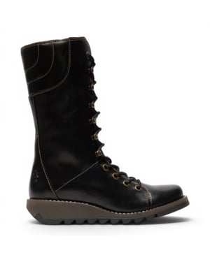 Fly London Women's Black Leather Strike-Up Combat Ankle Boots – STER768