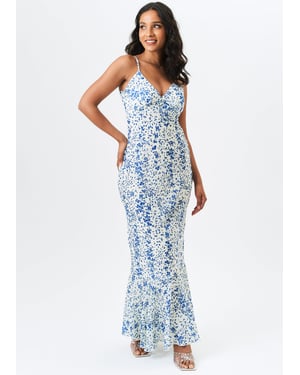 Gini London Maxikleid aus Chiffon mit Dobby-Blütenmuster und Spaghettiträgern - Weiß