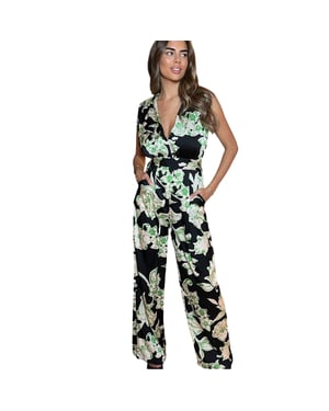 AX Paris - Jumpsuit für Damen, V-Ausschnitt, Ärmellos (Schwarz/Grün)