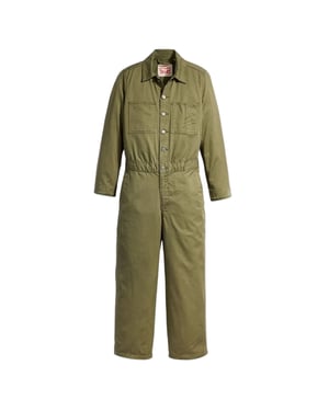Levis - "Iconic" Jumpsuit für Damen, Mit Kragen, Denim, Weites Bein, Langärmlig (Oliv)