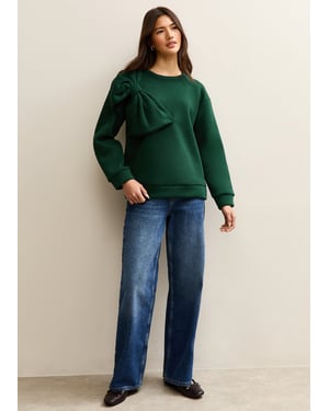 Oversize-Pullover in Khaki mit aufgenähtem Schleifen-Patch