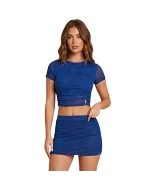 Missy Empire - Minirock für Damen, Overlay, Netzmaterial (Blau Gesprenkelt)