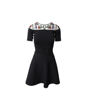 Sandro Paris Minikleid mit Rosenapplikationen aus schwarzer Viskose