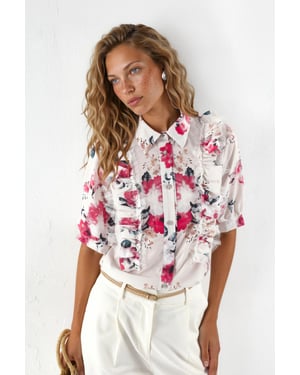 Bluse mit Blumenmuster und Kragen aus Popeline