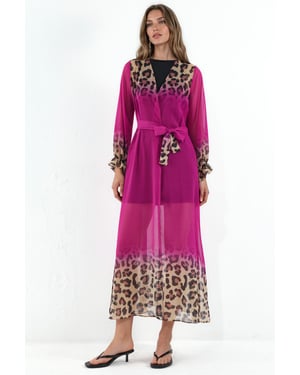 Bedruckter Maxi-Chiffon-Wickel mit Gürtel