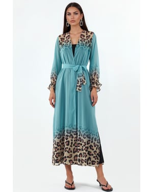 Bedruckter Maxi Chiffon Umhang mit Gürtel