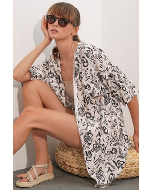 Langer bedruckter Viskose-Kimono