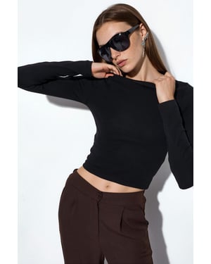 Langarm-Bluse mit Rundhalsausschnitt