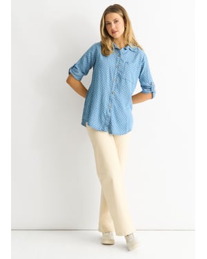 Hemd im Blue-Denim-Look mit Punktmuster