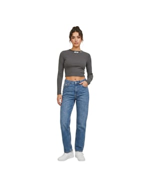 JJXX - "Feline" kurzes T-Shirt für Damen, Schmal, Langärmlig (Dunkelgraue Melange)