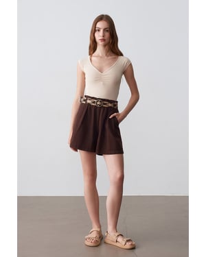 Hochgradige Weitbeinige Popeline-Shorts mit Gürtel