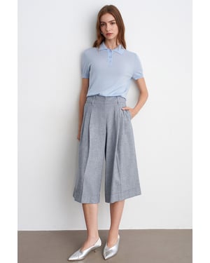 Hochgeschnittene Faltweite Capri-Hose mit weitem Bein