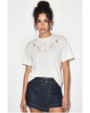 Besticktes Baumwoll Crew-Neck T-Shirt